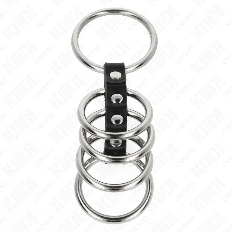 KINK Zestaw 5 pierścieni metalowych połączonych skorą 3,7-5 cm