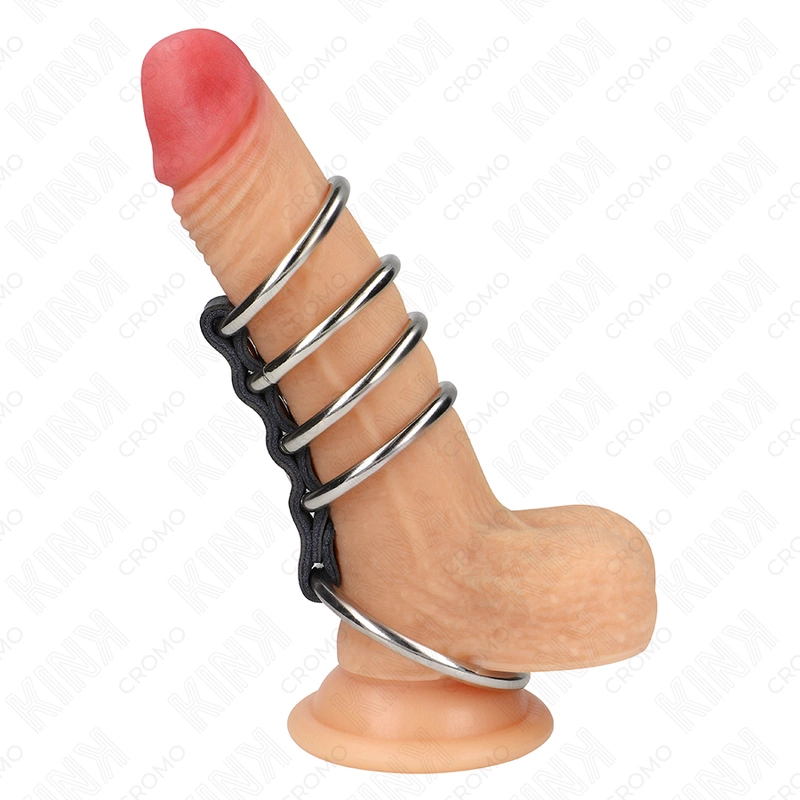 KINK Zestaw 5 pierścieni metalowych połączonych skorą 3,7-5 cm