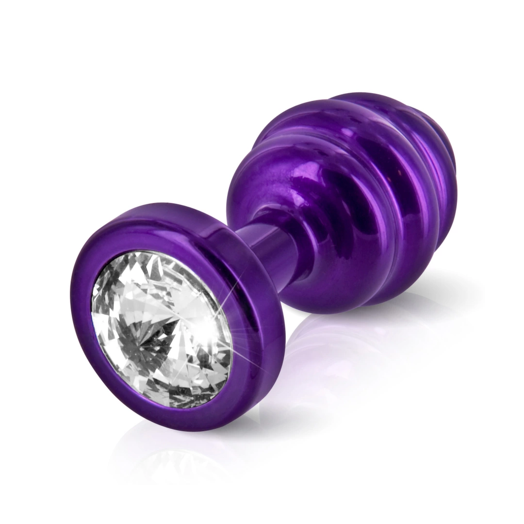 Korek analny wypukły wykonany z aluminium w kolorze fioletowym z przezroczystym kryształem Diogol Ano Butt Plug 25 mm