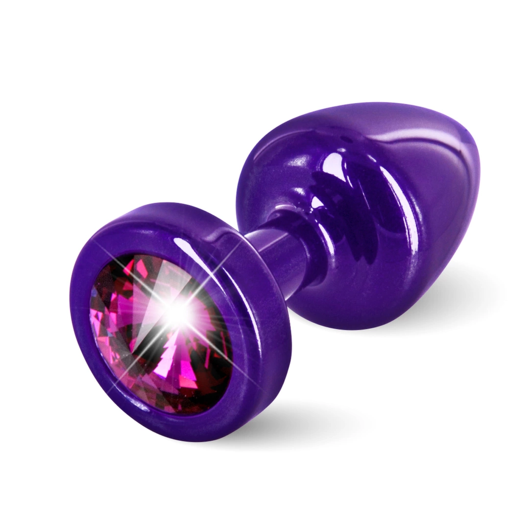 Korek analny z fioletowego aluminium z czerwonym kryształem Diogol Anni Round 25 mm