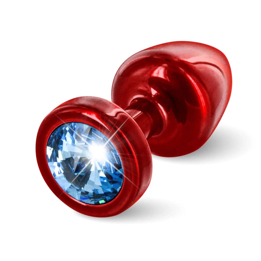 Korek analny wykonany z czerwonego aluminium z niebieskim kryształem Diogol Anni Butt Plug 25 mm