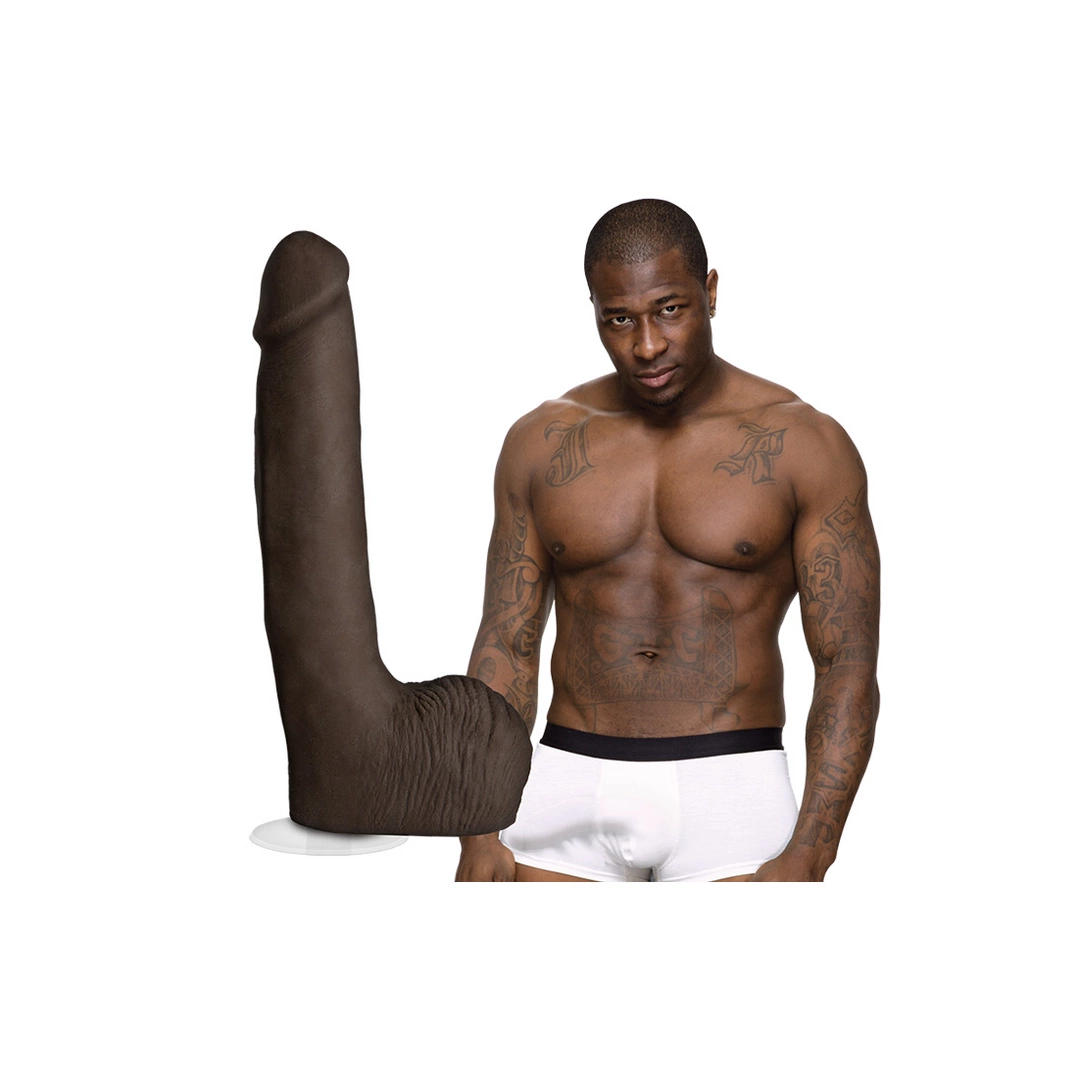 Realistyczne zakrzywione dildo do masturbacji wykonane z brązowego silikonu z jądrami i przyssawką Doc Johnson Rob 26 cm