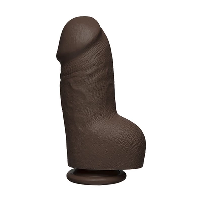 Realistyczne dildo do masturbacji wykonane z brązowego silikonu z jądrami i przyssawką 20 cm