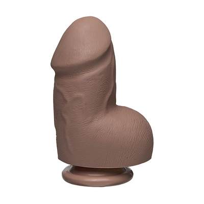 Realistyczne grube dildo do masturbacji wykonane z brązowego silikonu z jądrami i przyssawką Doc Johnson 15 cm