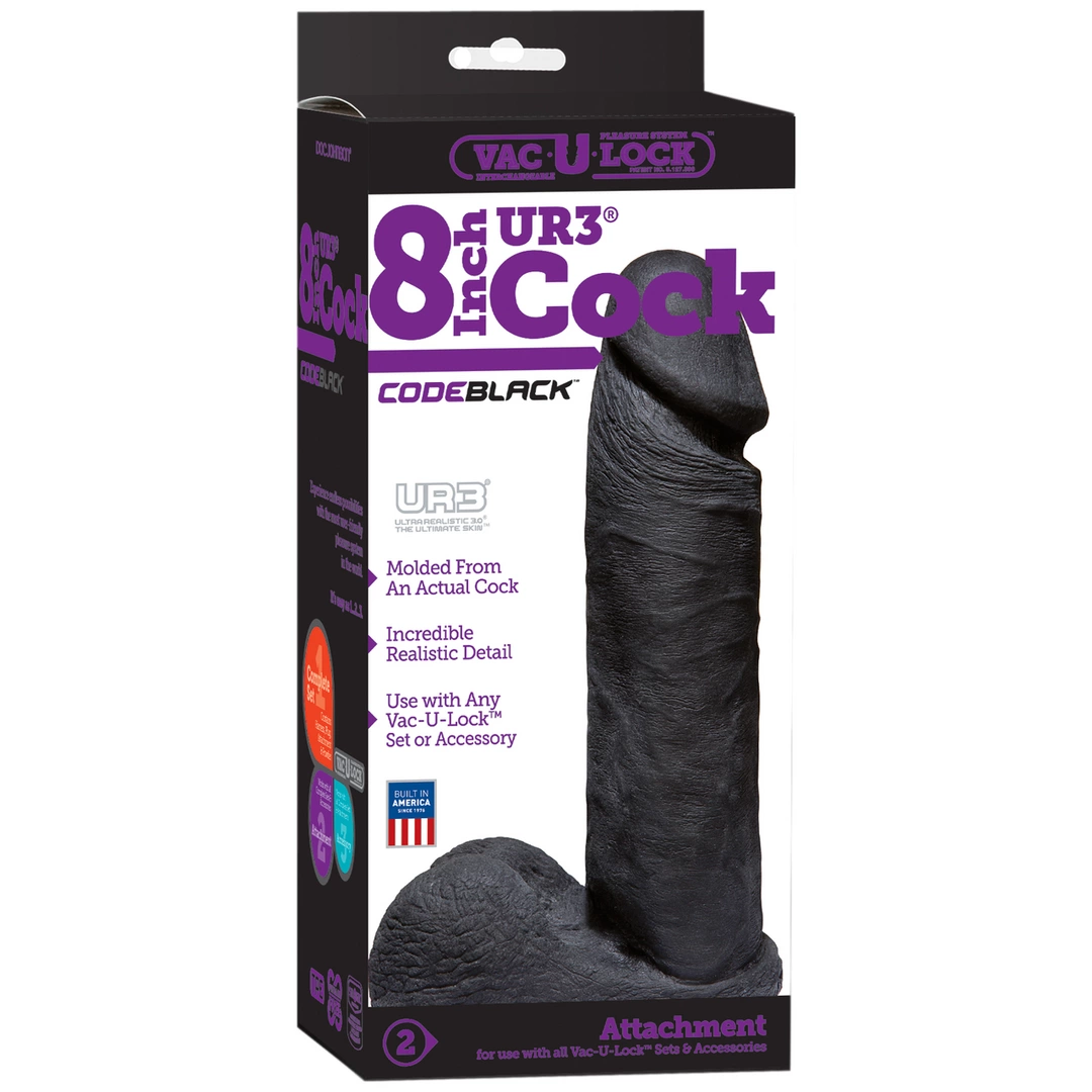 Realistyczne dildo z jądrami do masturbacji pochwy wykonane z czarnego silikonu Doc Johnson 20 cm