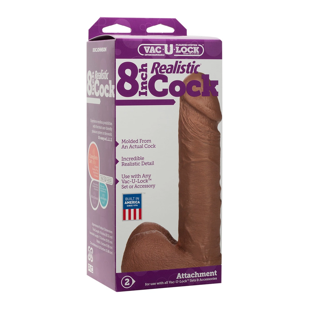 Realistyczne dildo do masturbacji pochwy wykonane z brązowego silikonu z jądrami Doc Johnson 20 cm