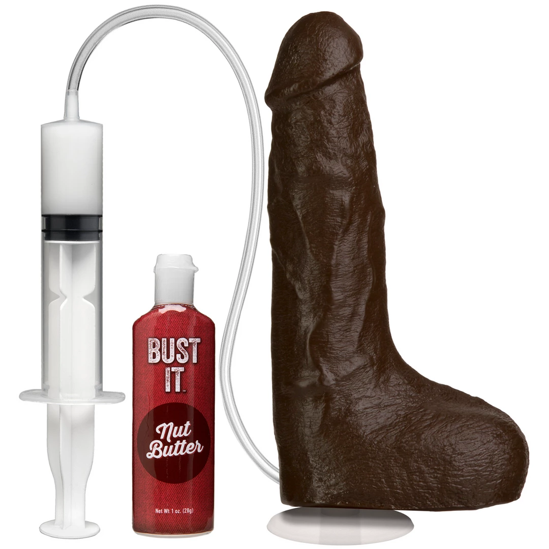 Realistyczne dildo tryskające spermą zakrzywione wykonane z czarnego silikonu z przyssawką Doc Johnson 30 ml