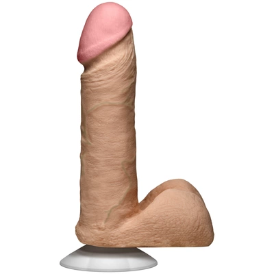 Realistyczne dildo do masturbacji wykonane z beżowego silikonu z jądrami i przyssawką Doc Johnson 16 cm