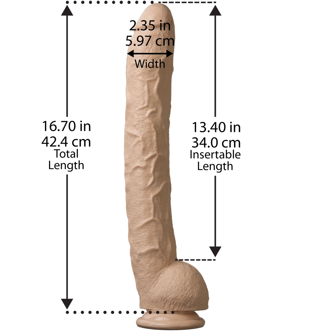 Realistyczne zakrzywione dildo do masturbacji wykonane z beżowego silikonu z przyssawką Doc Johnson 42 cm