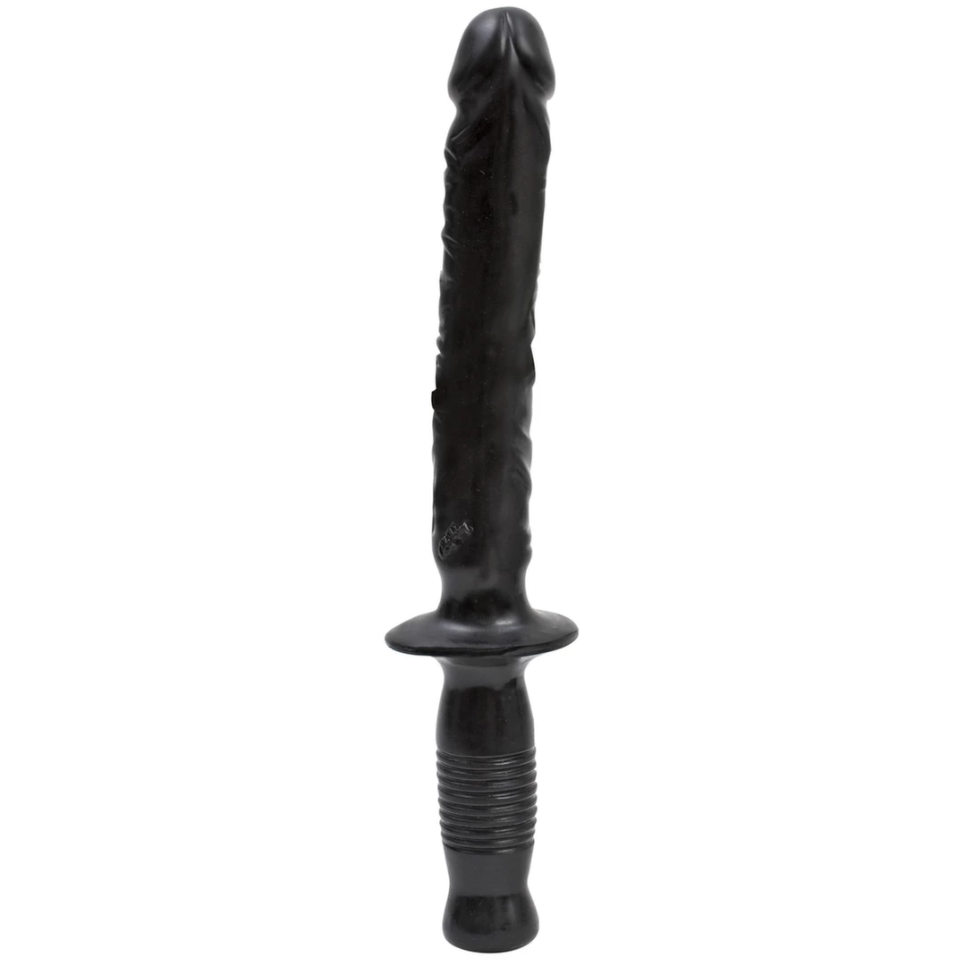 Realistyczne dildo do masturbacji wykonane z czarnego silikonu z uchwytem Doc Johnson Manhandler 37 cm