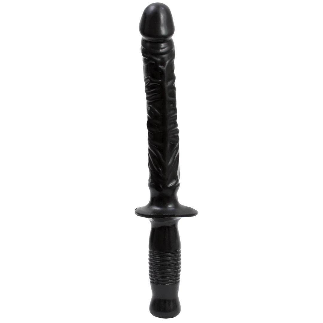 Realistyczne dildo do masturbacji wykonane z czarnego silikonu z uchwytem Doc Johnson Manhandler 37 cm