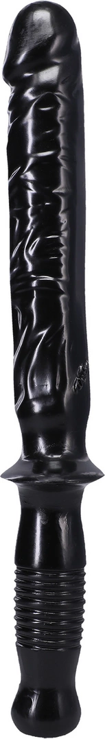 Realistyczne dildo do masturbacji wykonane z czarnego silikonu z uchwytem Doc Johnson Manhandler 37 cm