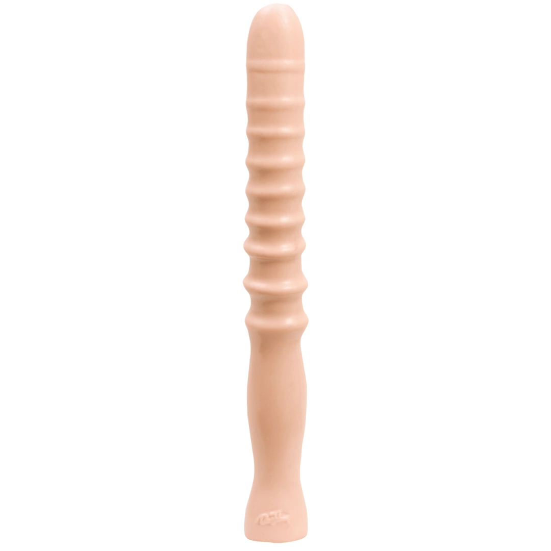 Dildo prążkowane do masturbacji wykonane z beżowego silikonu Doc Johnson 29 cm