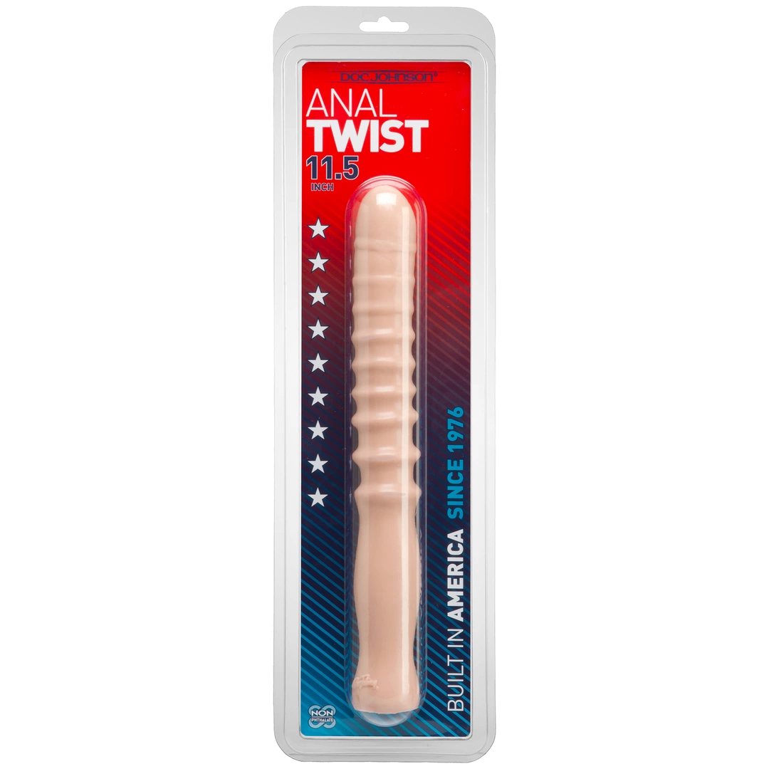 Dildo prążkowane do masturbacji wykonane z beżowego silikonu Doc Johnson 29 cm