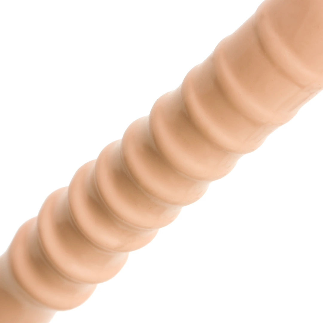 Dildo prążkowane do masturbacji wykonane z beżowego silikonu Doc Johnson 29 cm