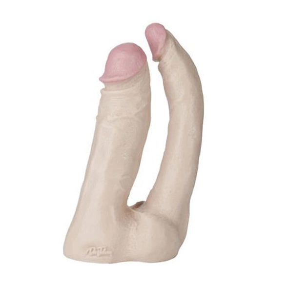 Realistyczne podwójne dildo do masturbacji wykonane z beżowego silikonu Doc Johnson Double Penetrator 16 cm
