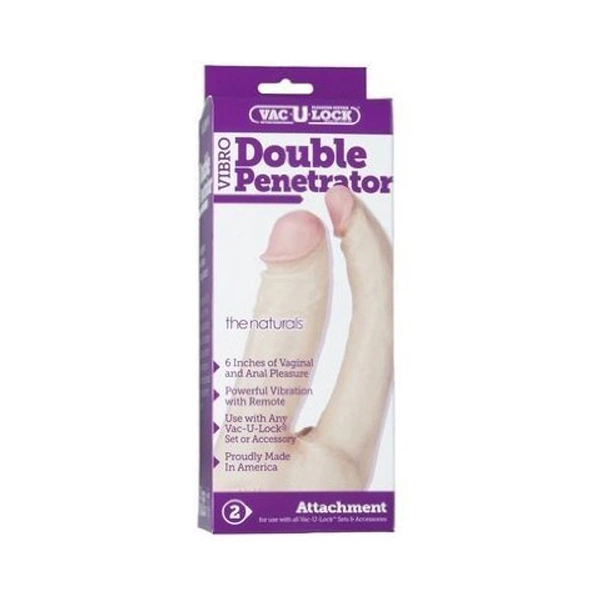 Realistyczne podwójne dildo do masturbacji wykonane z beżowego silikonu Doc Johnson Double Penetrator 16 cm