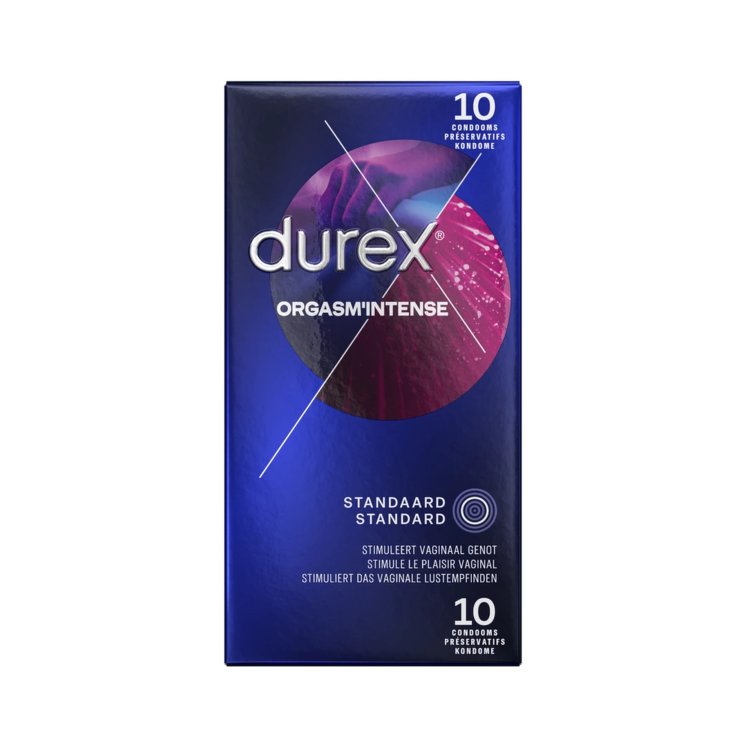 Prezerwatywy gładkie lateksowe przezroczyste do seksu waginalnego o działaniu stymulującym Durex Orgasm Intense 10 szt