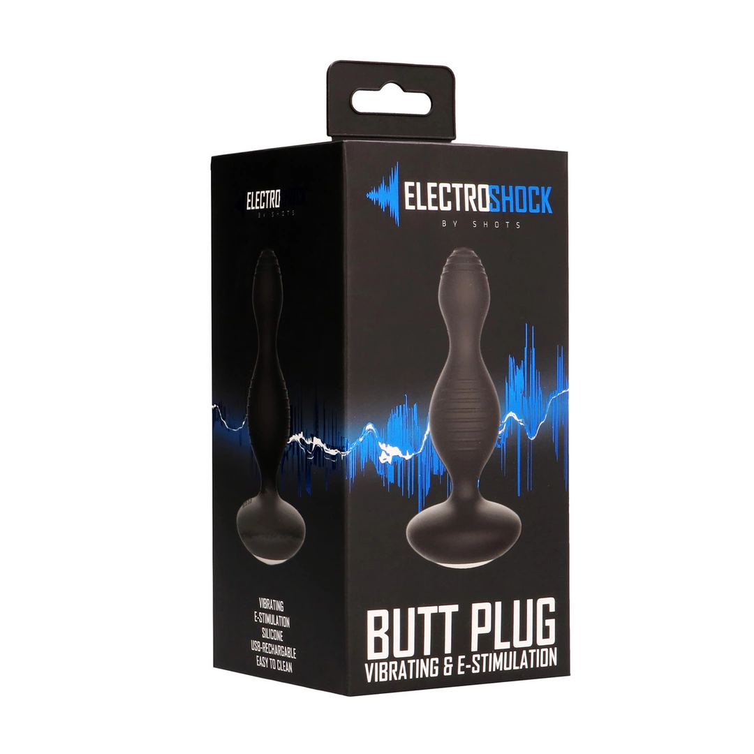 Wibrujący korek analny wykonany z czarnego silikonu ElectroShock by Shots 14 cm  Wibrujący korek analny wykonany z czarnego silikonu ElectroShock by Shots 14 cm