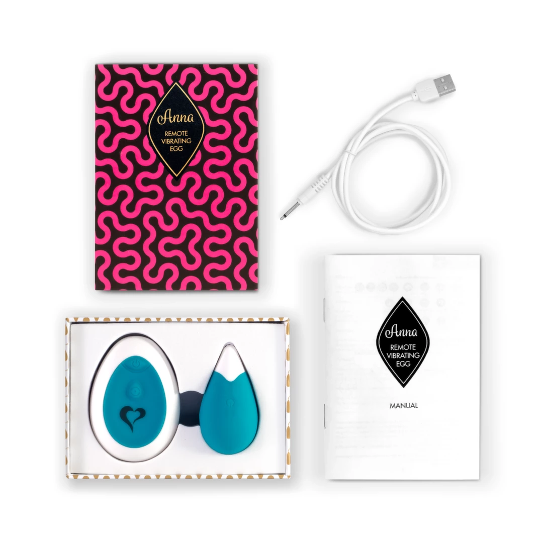 Jajko dopochwowe silikonowe w kształcie kropli z bezprzewodowym pilotem w kolorze biało turkusowym od FeelzToys Anna Deep 