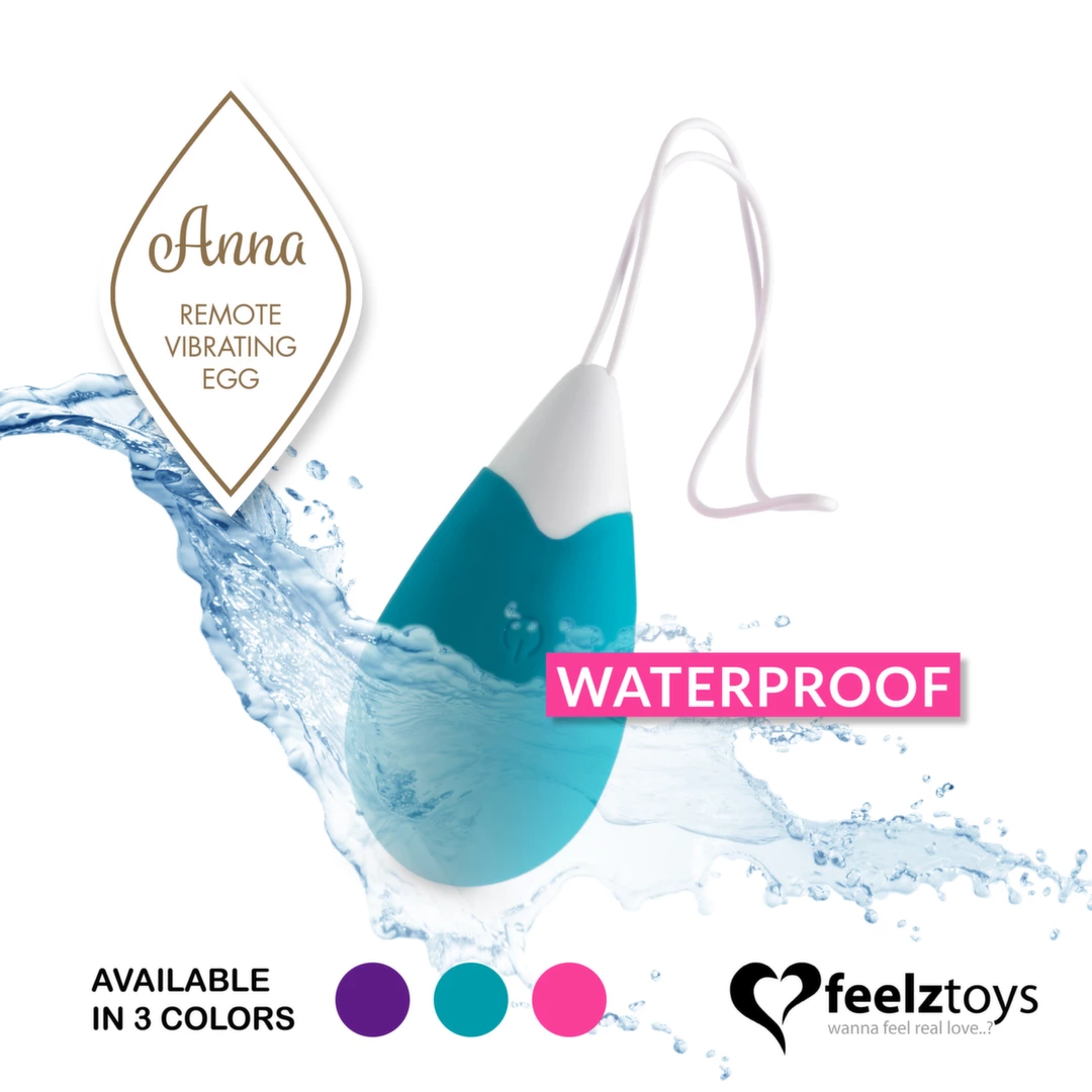 Jajko dopochwowe silikonowe w kształcie kropli z bezprzewodowym pilotem w kolorze biało turkusowym od FeelzToys Anna Deep 