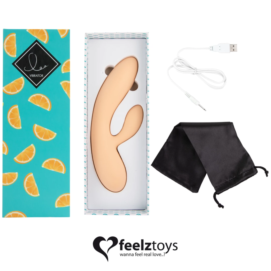 Wibrator silikonowy do masturbacji łechtaczki i punktu G zakrzywiony w kolorze beżowym FeelzToys Lea Citrus