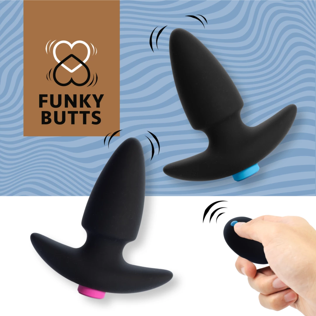 Zestaw 2 wibrujących plugów analnych wykonane z czarnego silikonu z pilotem FeelzToys FunkyButts