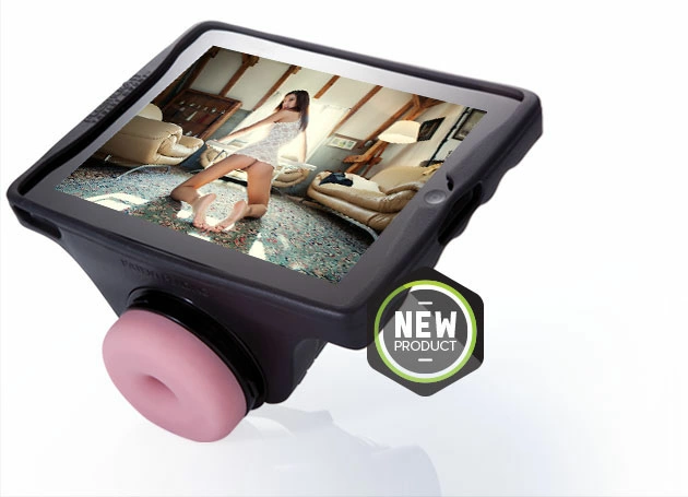 Czarne plastikowe etui na tablet i masturbator Fleshlight Launchpad