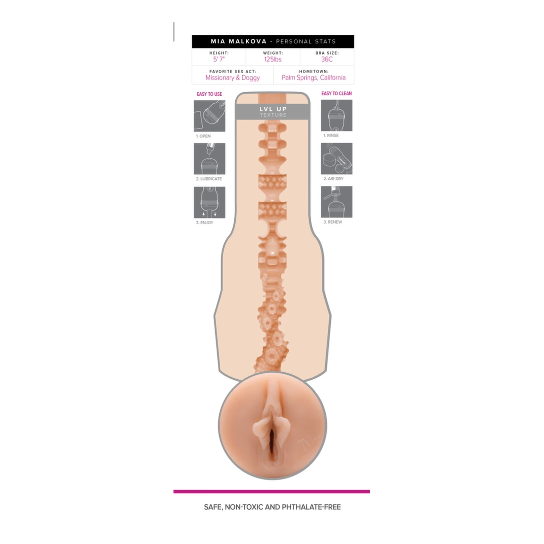 Beżowy masturbator waginy do masturbacji penisa z realistycznymi wybrzuszeniami wewnątrz Fleshlight Mia Malkova