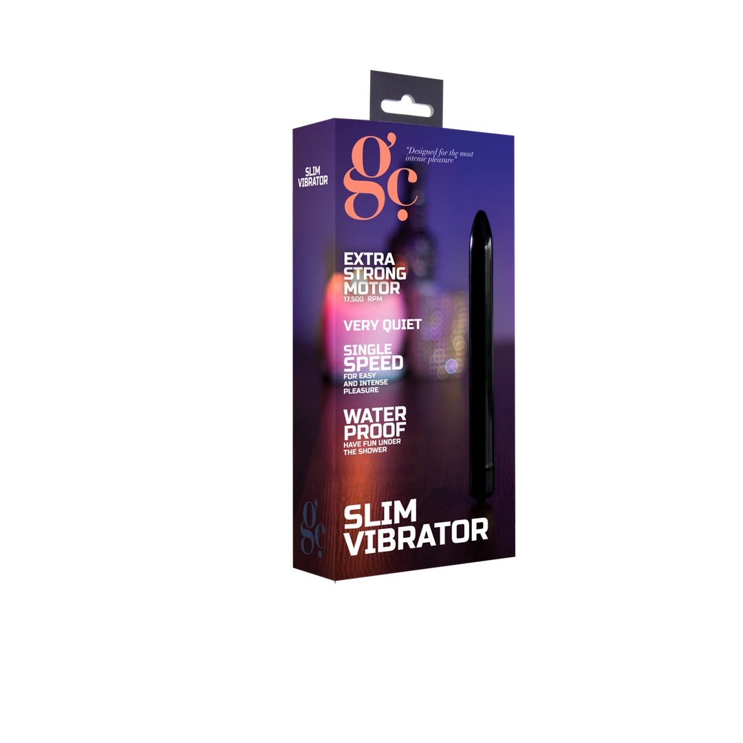 Smukły wibrator do masturbacji pochwy wykonany z czarnego silikonu GC by shots