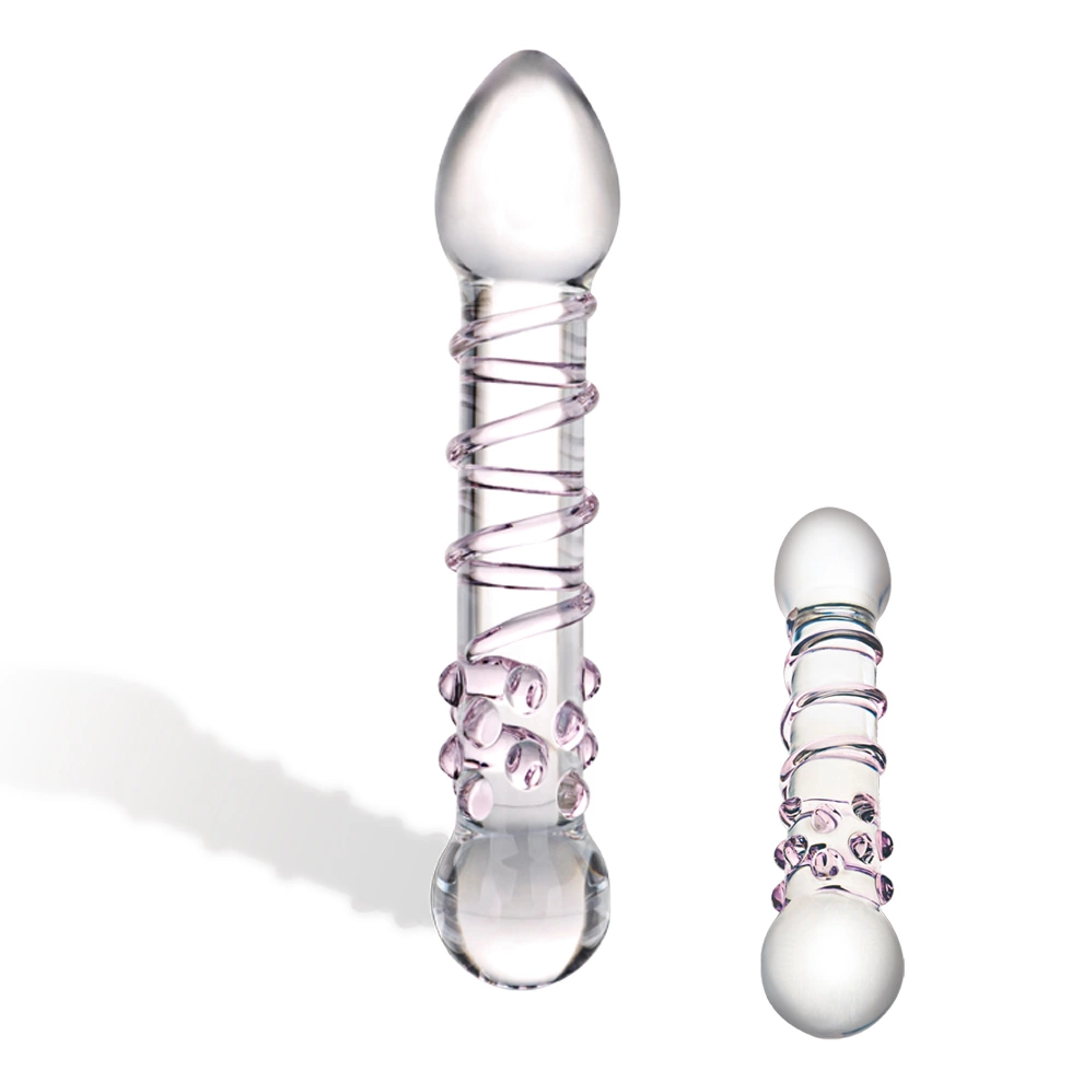 Penis szklany do masturbacji przezroczysty z różowymi wybrzuszeniami Glas Spiral Staircase