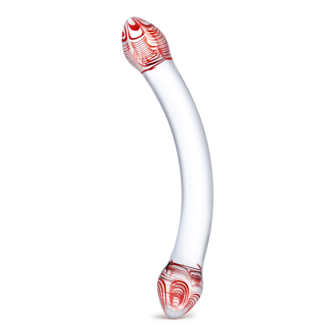 Penis szklany do masturbacji punktu G przezroczysty zakrzywiony z wybrzuszeniami Glas Red Head