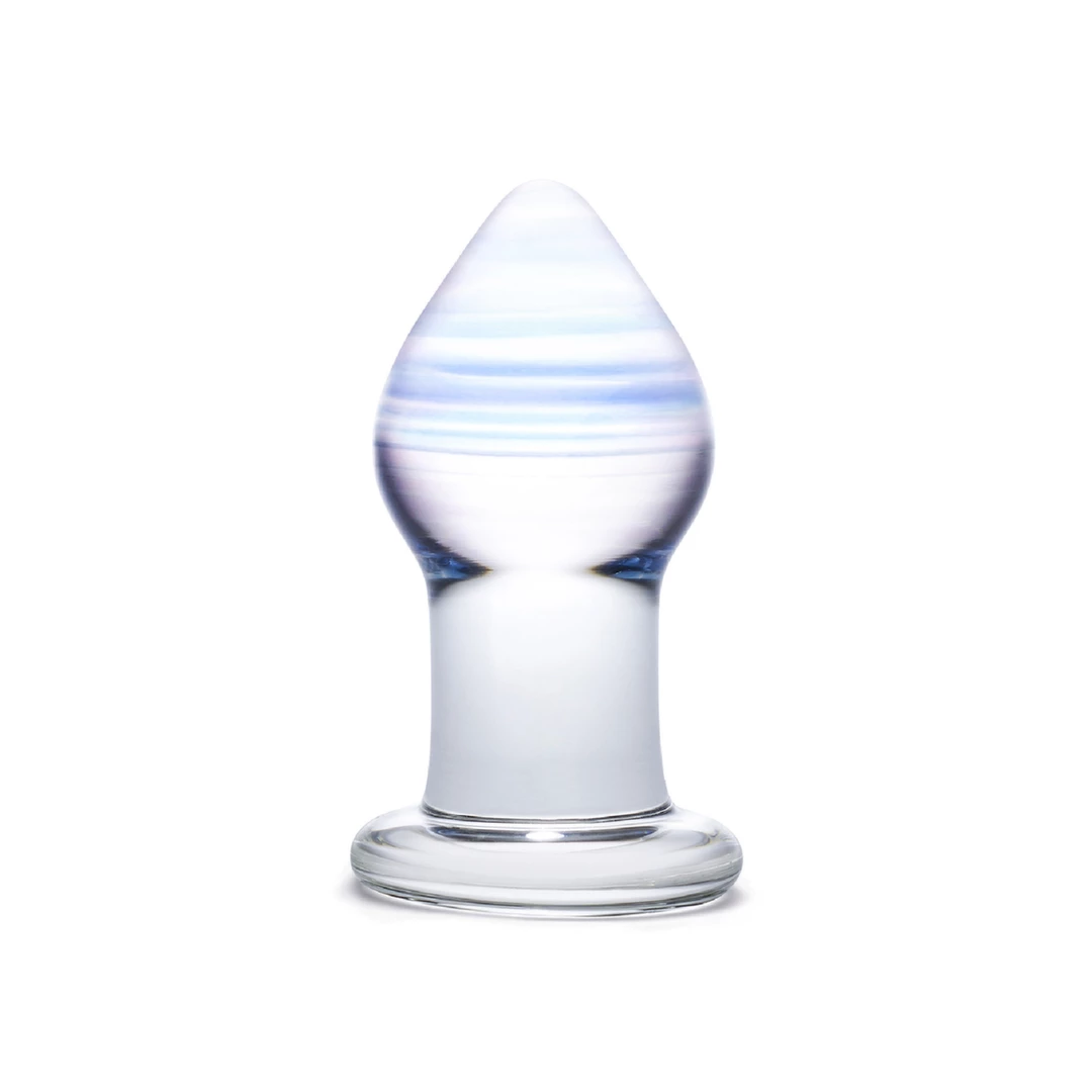 Korek analny wykonany z przezroczystego szkła z niebieskim wzorem wewnątrz Glas Amethyst Rain