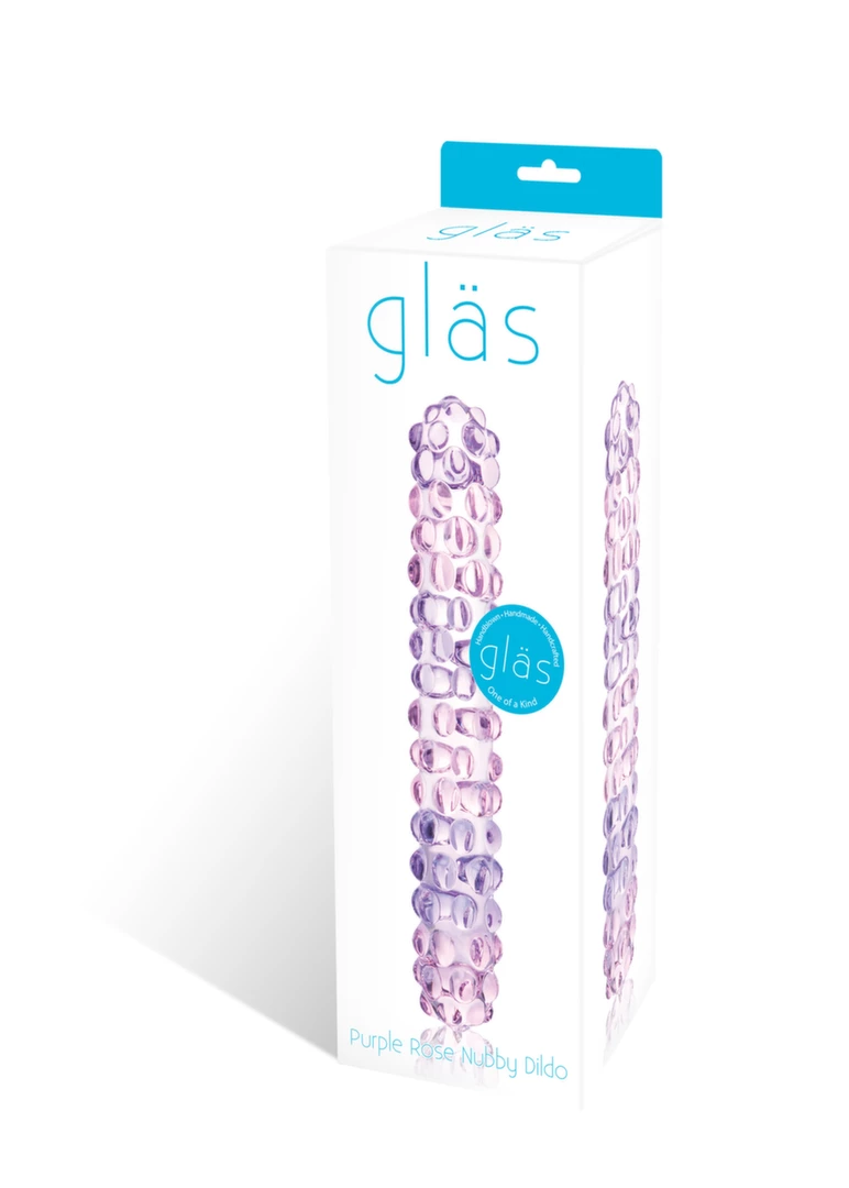 Penis szklany do masturbacji fioletowy z wybrzuszeniami Glas Purple Rose Nubby