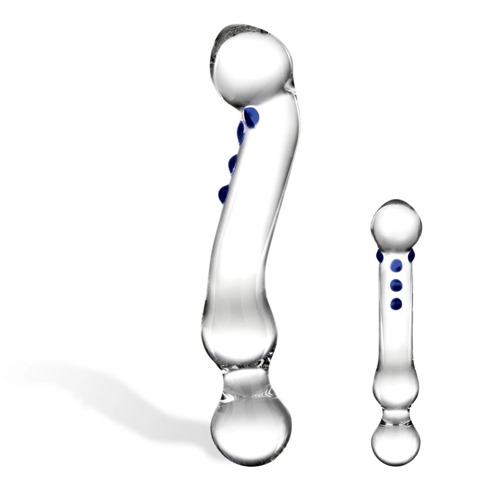 Penis szklany do masturbacji punktu G przezroczysty zakrzywiony z wybrzuszeniami Glas Curved G Spot