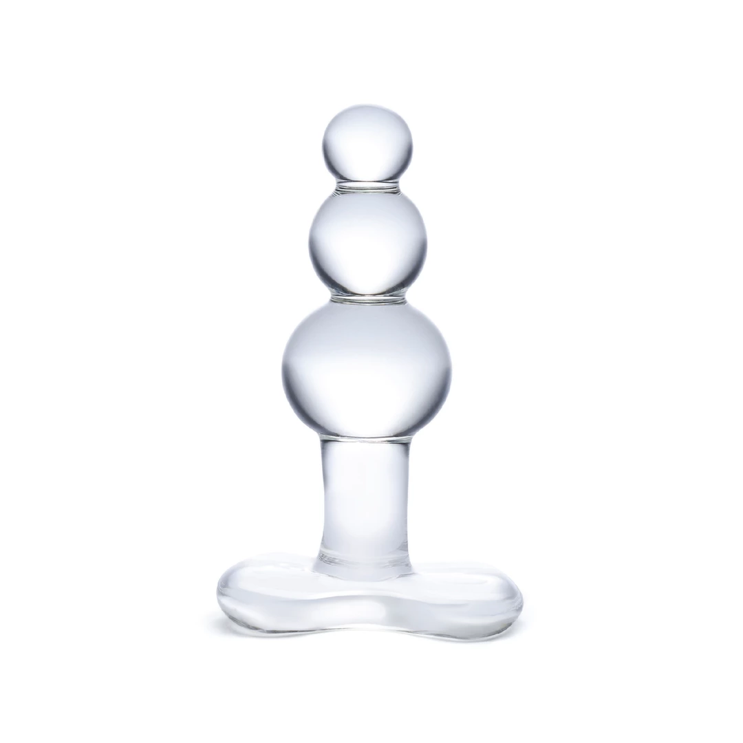 Korek analny potrójny wykonany z przezroczystego szkła Glas Beaded with Tapered Base