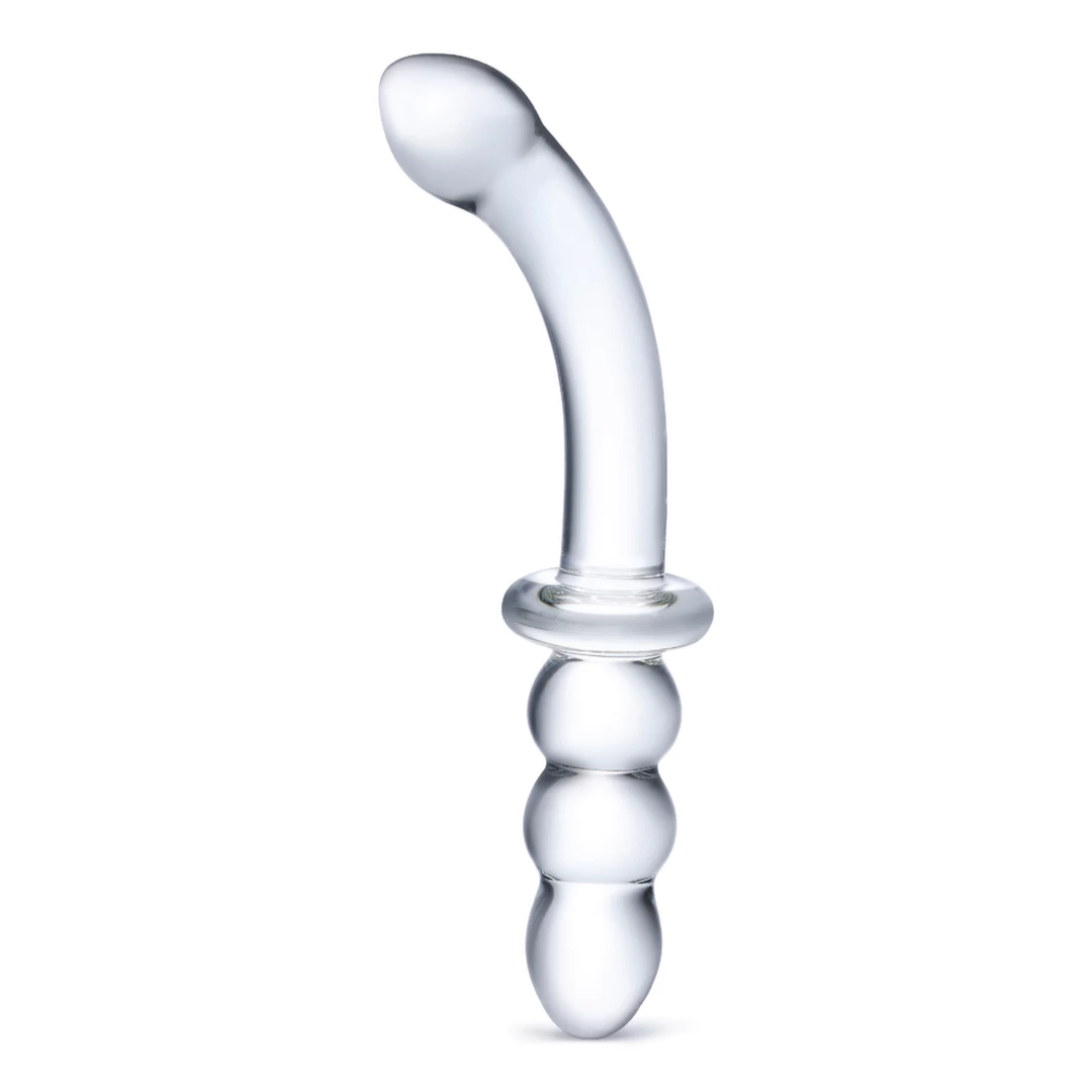 Penis szklany do masturbacji punktu G przezroczysty zakrzywiony z wybrzuszeniami Glas Ribbed G Spot