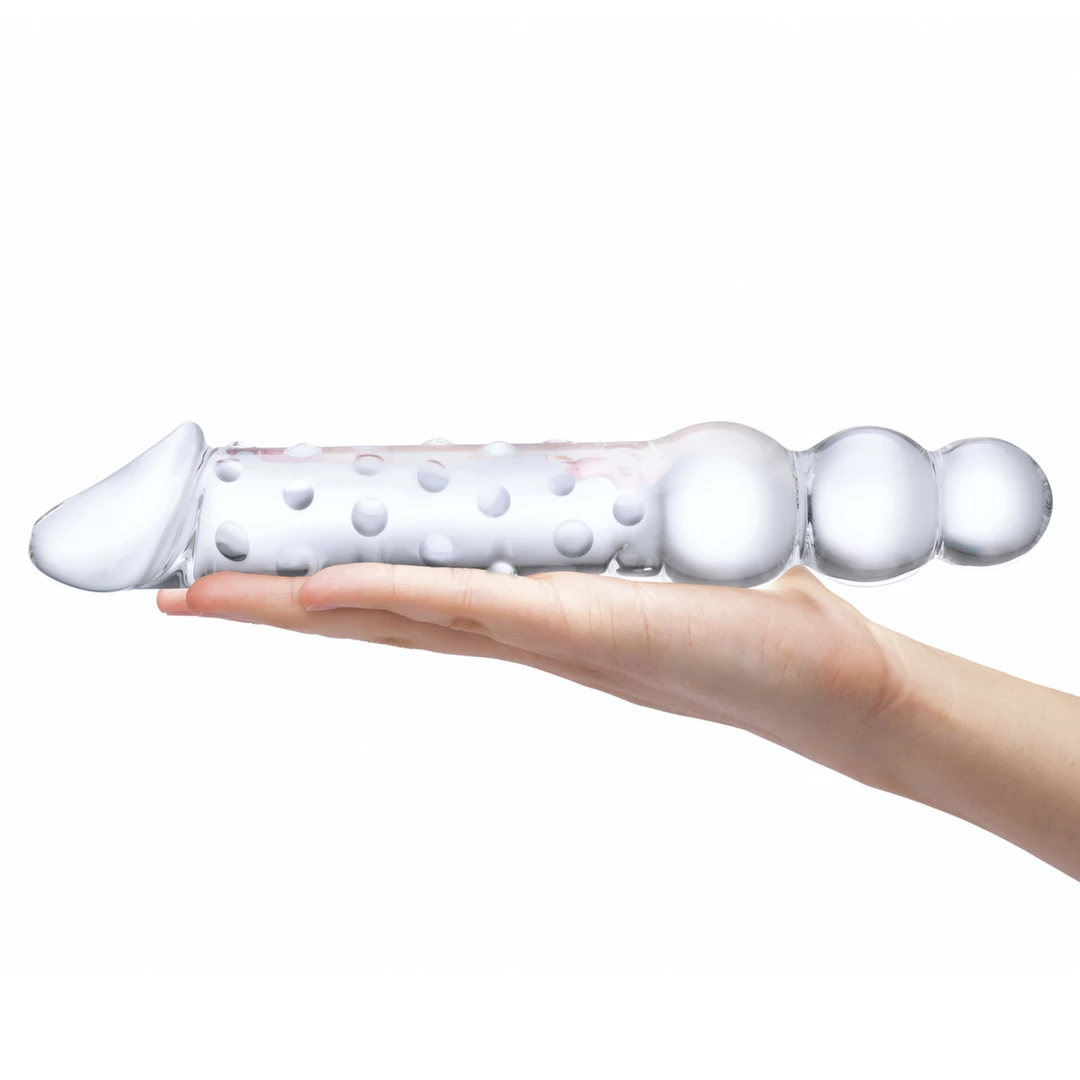 Szklane dildo do masturbacji z wypukłościami Glas Double Ended