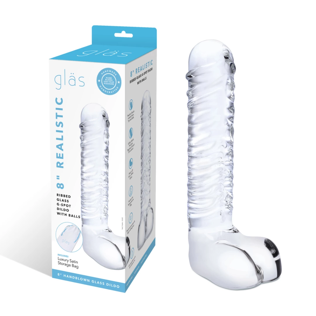 Szklane dildo do masturbacji z wypukłościami i kulkami Glas Realistic Ribbed 20 cm Szklane dildo do masturbacji z wypukłościami i kulkami Glas Realistic Ribbed 20 cm