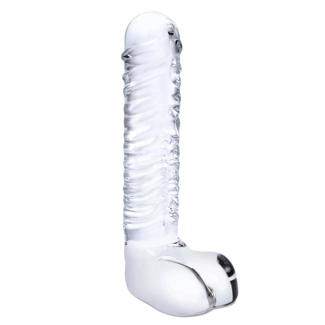Szklane dildo do masturbacji z wypukłościami i kulkami Glas Realistic Ribbed 20 cm