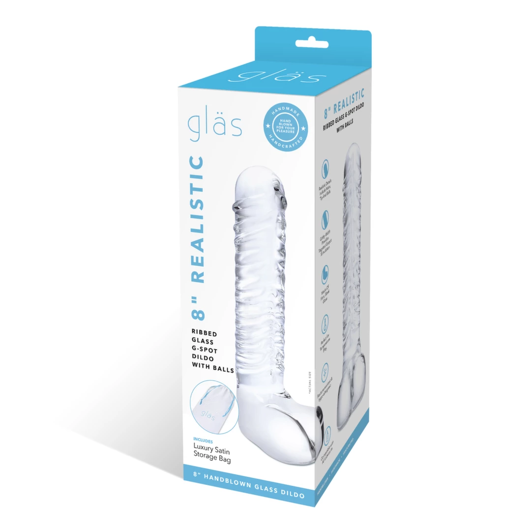 Szklane dildo do masturbacji z wypukłościami i kulkami Glas Realistic Ribbed 20 cm Szklane dildo do masturbacji z wypukłościami i kulkami Glas Realistic Ribbed 20 cm