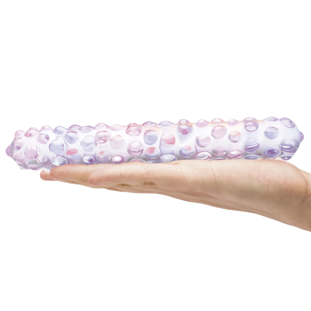 Szklane dildo do masturbacji z fioletowymi wybrzuszeniami Glas Purple Rose Nubby 23 cm