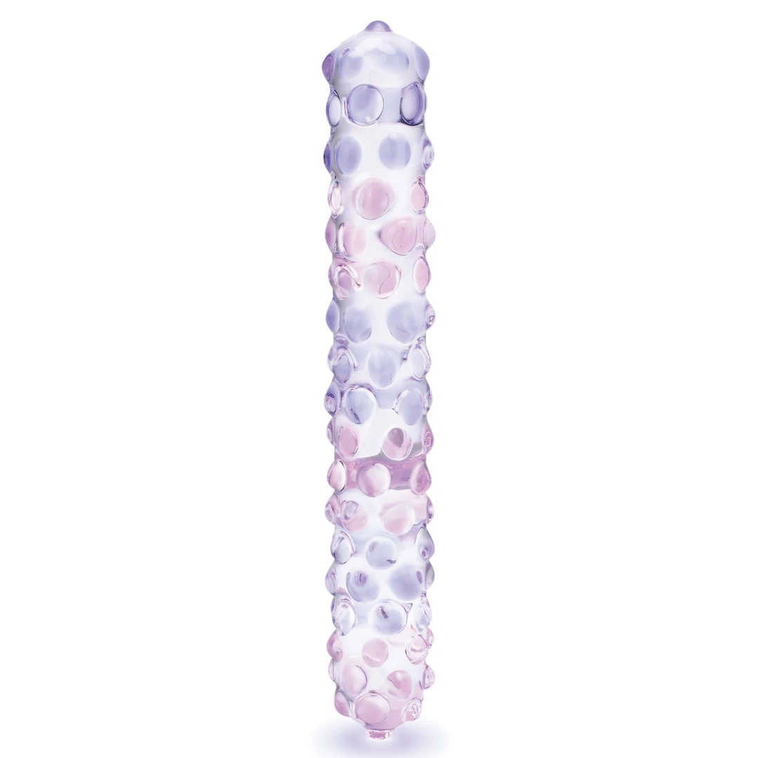 Szklane dildo do masturbacji z fioletowymi wybrzuszeniami Glas Purple Rose Nubby 23 cm