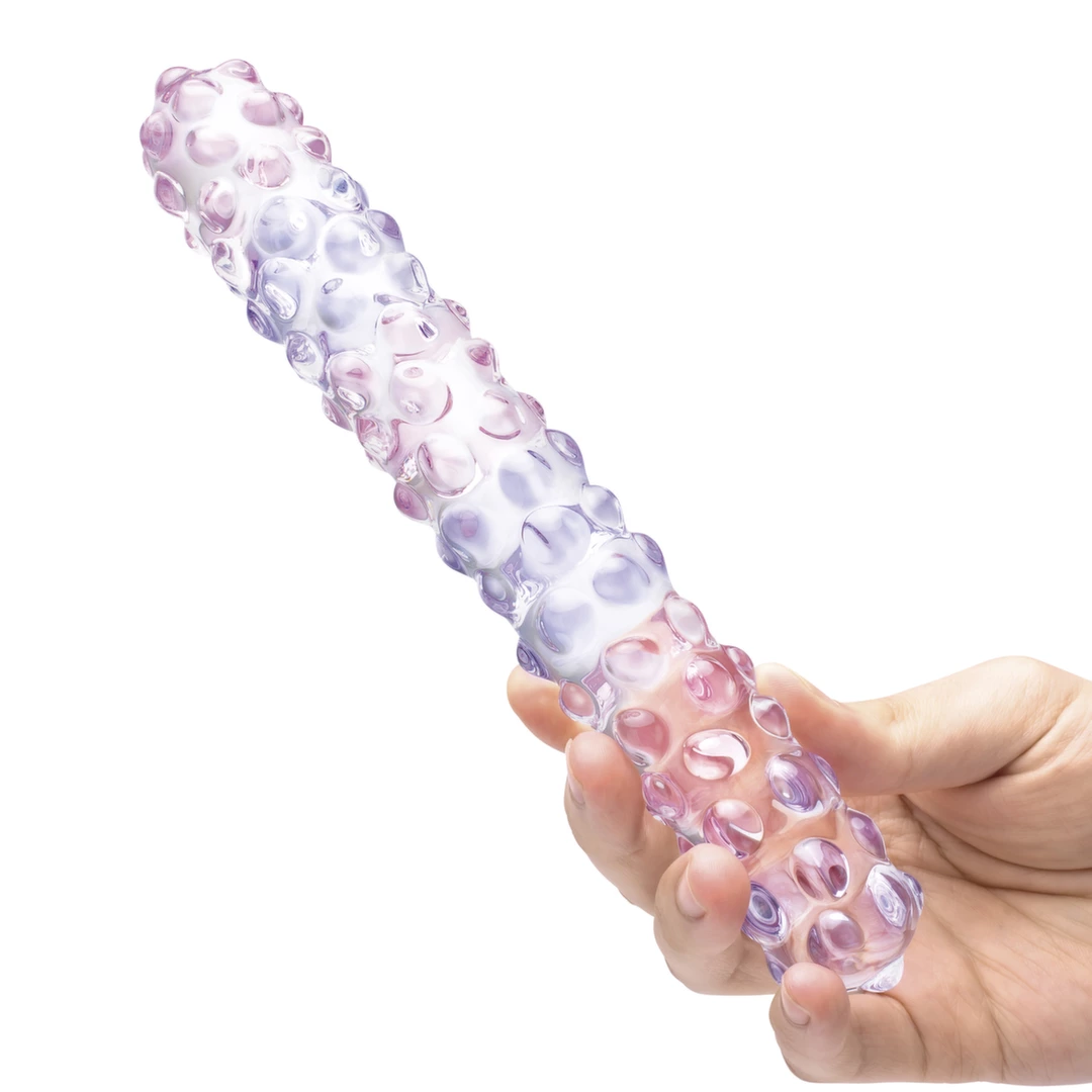 Szklane dildo do masturbacji z fioletowymi wybrzuszeniami Glas Purple Rose Nubby 23 cm