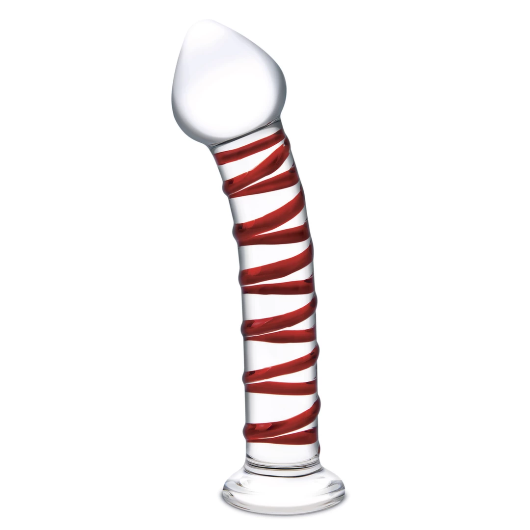 Szklane dildo do masturbacji zakrzywione z czerwonymi wybrzuszeniami Glas Mr. Swirly 20 cm