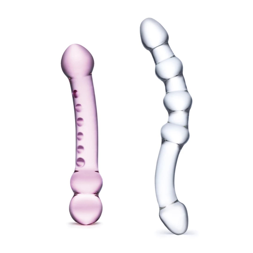 Zestaw szklanych dildo w różowym i przezroczystym kolorze Glas Double Pleasure Set