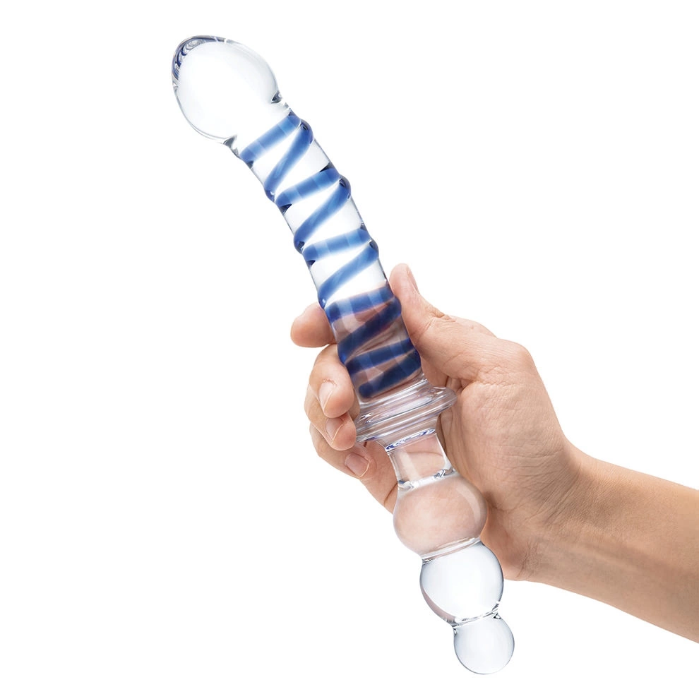 Zakrzywione dildo do masturbacji wykonane ze szkła w niebiesko przezroczystym kolorze Glas 14 cm