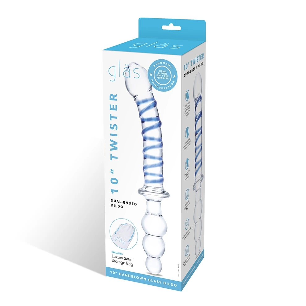 Zakrzywione dildo do masturbacji wykonane ze szkła w niebiesko przezroczystym kolorze Glas 14 cm