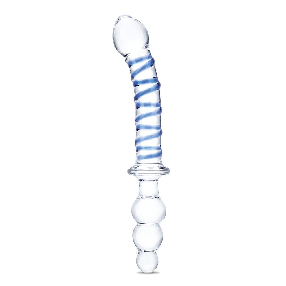 Zakrzywione dildo do masturbacji wykonane ze szkła w niebiesko przezroczystym kolorze Glas 14 cm