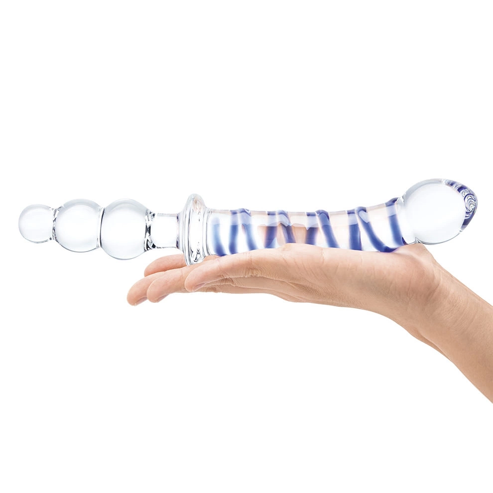 Zakrzywione dildo do masturbacji wykonane ze szkła w niebiesko przezroczystym kolorze Glas 14 cm